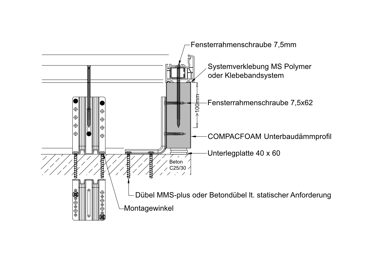 UDP Systemschnitt Verschraubung von oben PVC Model